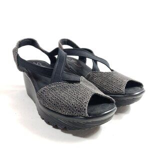 Skechers Womens Size 6.5 Black Wedge Open Toe Sandals With Memory Foam Comfort